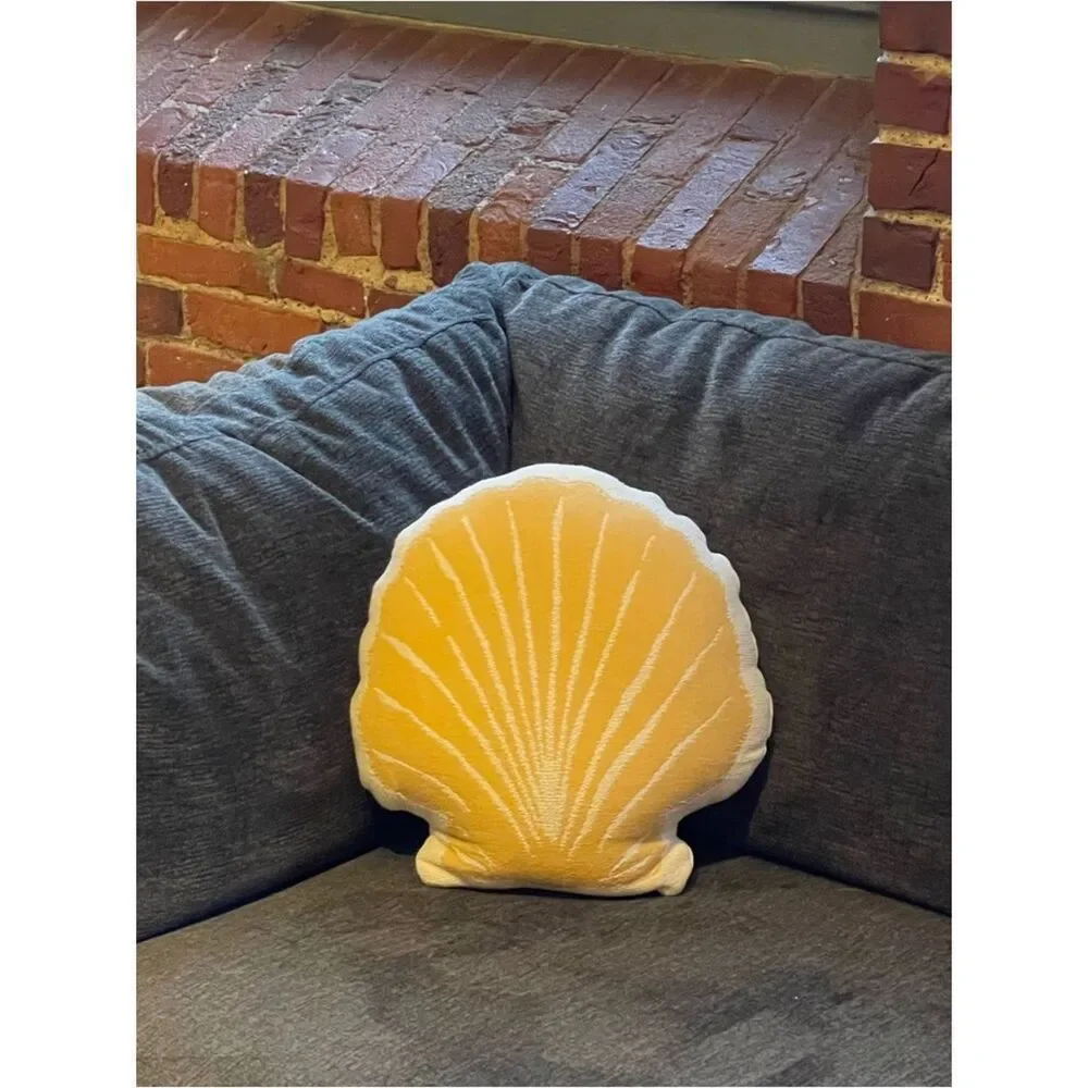 Shell-Shaped Yellow & White Small Accent Pillow Beachy Coastal Nautical Vibes